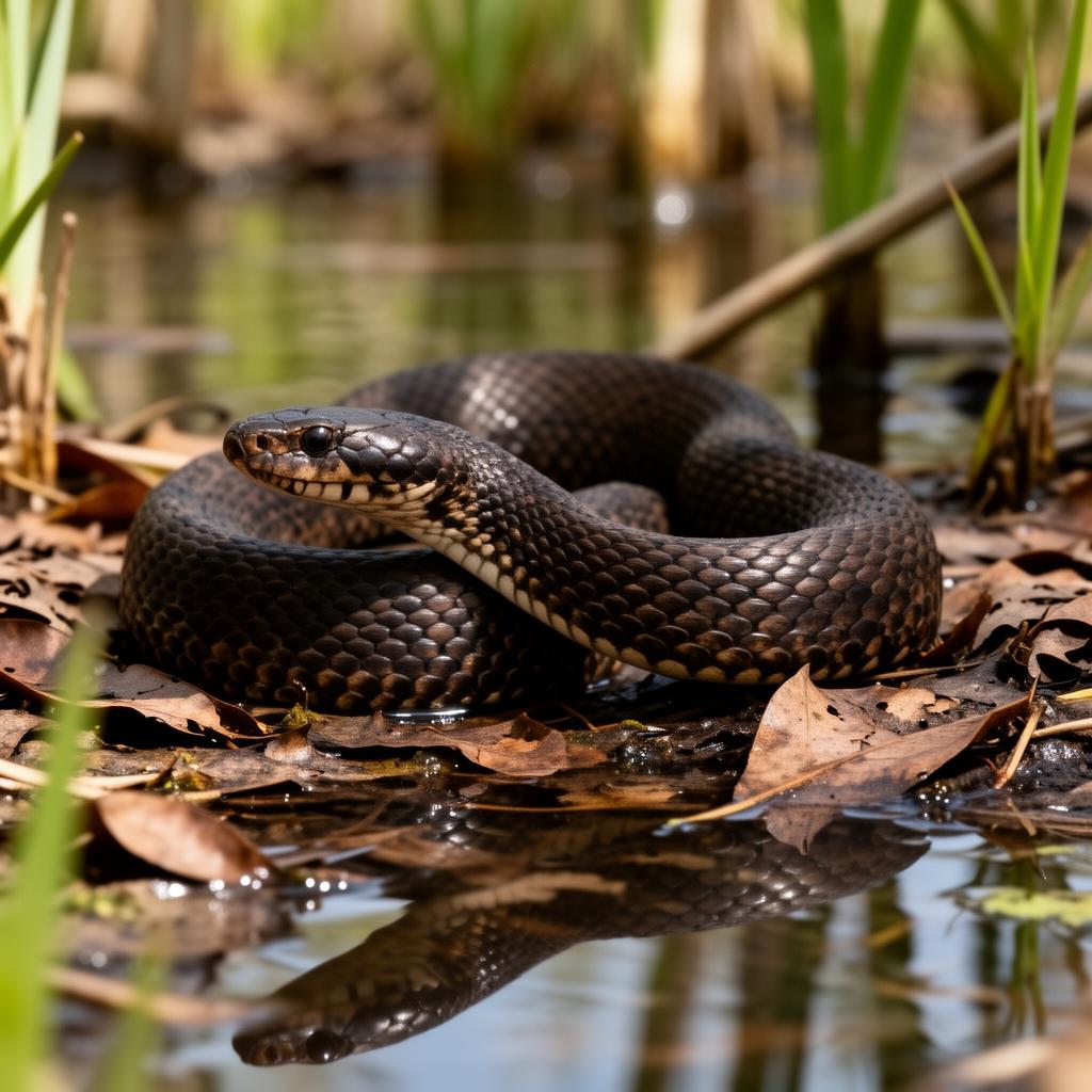 Venomous cottonmouth water moccasin in a South Carolina wetland